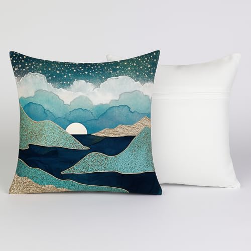 Image of Decorative 20x20 Jute Cushion Covers - Set of 2 Printed Throw Pillow Covers for Sofa, Couch & Home Styling (Blue Moon)