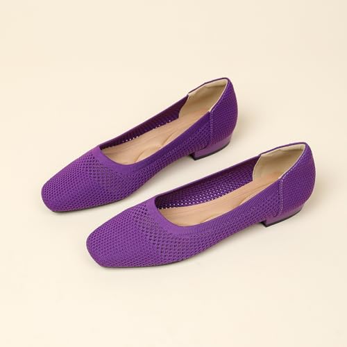 Women's Square Toe Low Heels Knit Comfortable Dressy Slip On Ballet2