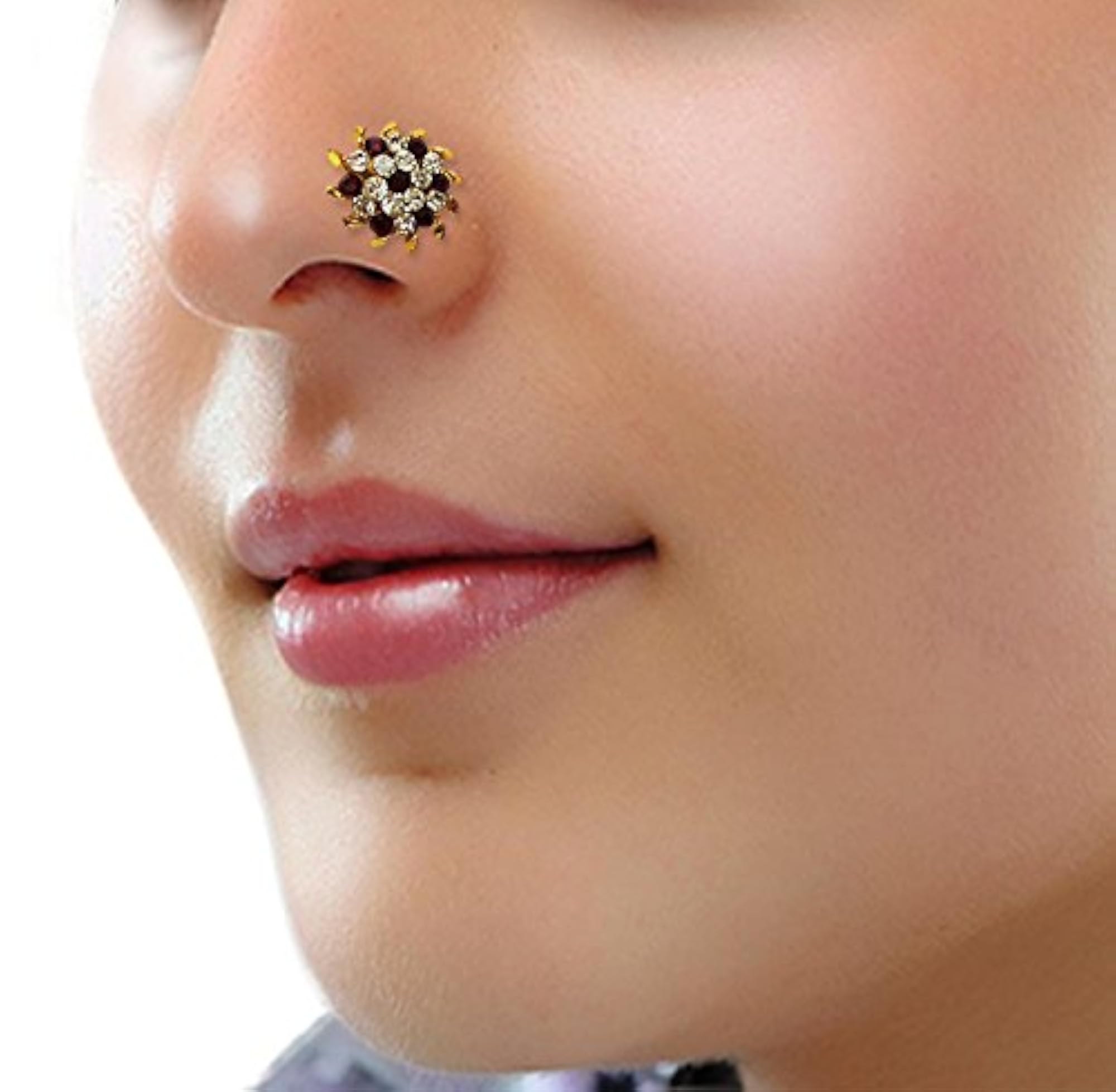 Women's Traditional Nose Stud Nath with Crystals, Gift for Her