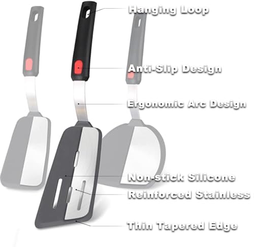 Image of Silicone Spatula Heat Resistant Flexible Rubber for Nonstick Cookware, Burger Pancake Spatula Turner Large Silicone Spatula for Cooking Kitchen Utensil (Black) (Pack of 1)