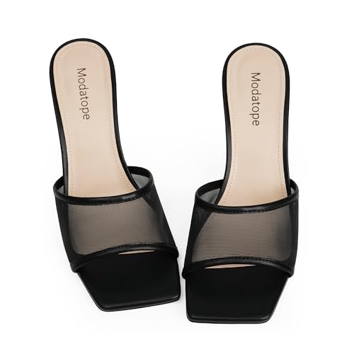 Image of Modatope Womens Heeled Sandals Open Square Toe Heels Chunky Block Heel Slip On Sandals for Women