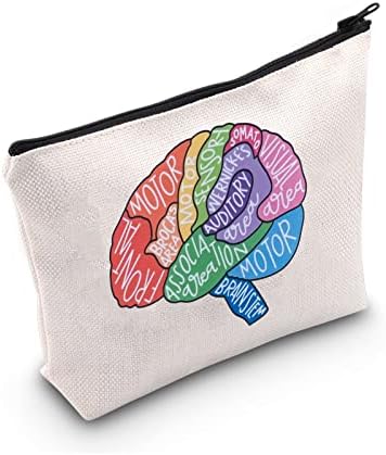 G2TUP Brain Anatomy Gift Neuroscience Cosmetic Bag Neurology Nurse Makeup Bag Nursing Student Anatomical Layout Brain Zipper Travel Bag (Brain Anatomy White Bag)