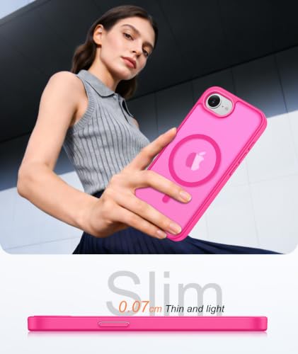 Image of FNTCASE for iPhone 17e Case Hot Pink: Translucent iPhone 16e Cases Compatible with MagSafe, Camera Protection & Tempered Glass Protector, 14FT Military Grade Drop Tested, Matte Skin-Friendly Cover