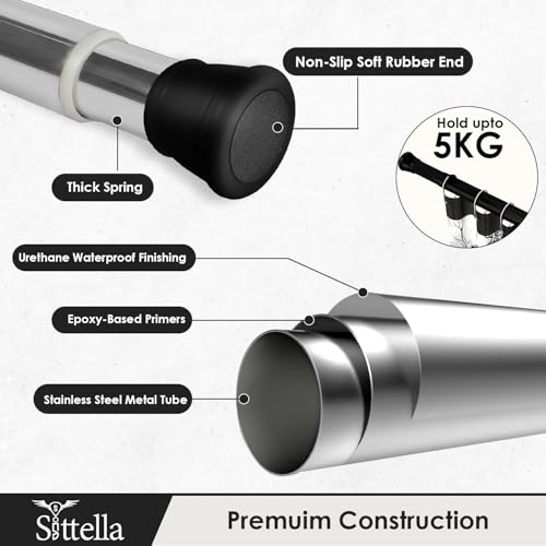 Image of SITTELLA (85Cm To 140Cm) Extendable Shower Curtain Tension Rod Non-Drilling Anti-Skid Spring Pull Rod -Stainless Steel, Silver-Black
