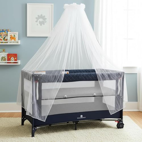 Image of StarAndDaisy Cradle for New Born Baby Cradle /Crib for 0 to 3 Year Baby, Convertible playpen with Wheels, /Bedside Bassinet Storage Basket & Mosquito net Baby Sleeping Cradle (Blue)