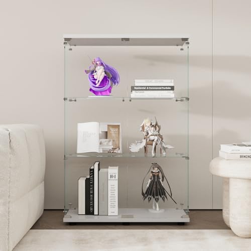 GDJAASJI Display Cabinet with Glass Door and Lock, 3-Shelf Fast Installation Curio Cabinets with 5mm...