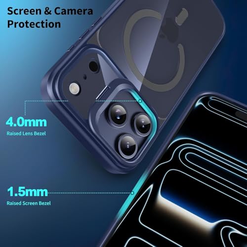 Image of VONZEE Clear Camera Kickstand Case for iPhone 17 Pro Max, Built-in Adjustable Camera Stand, Clear Magnetic Mag-Safe Shockproof Classic Series Phone Cover (Navy Blue)