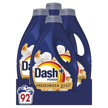 Dash Power Detersivo Liquido Lavatrice, 92 Lavaggi (4x23), Freschezza Di Lenor, Oro e Fiori di Vaniglia, Freschezza che dura 7 Giorni, Pulizia Impeccabile