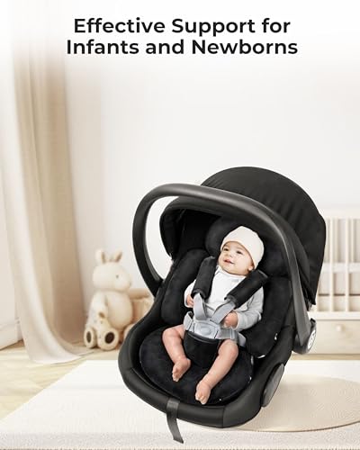 Image of TinlyFinly Newborn Car Seat Insert, Head and Body Support, Reversible Infant Insert Compatible with Baby Carseat, Stroller, Mamaroo Swing, Rocker, Bouncer. Baby Car Seat Cushion - Black
