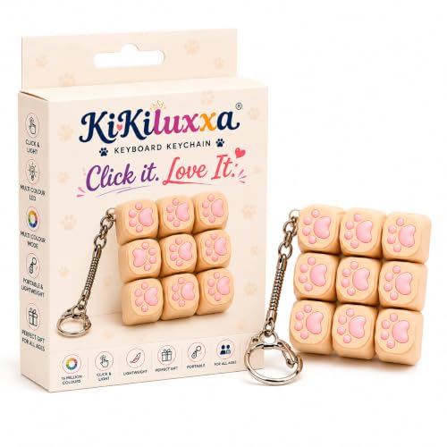 Image of KiKiluxxa Keychain with LED Light, Clicky Fidget Keychain, 9 Button Stress Relief Toy, Portable Keyring for Office, Travel & Everyday Carry -Plus Pink