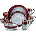 vancasso Starry 16 Pieces Red Dinnerware Set, Reactive Change Glaze Dinner Set, Plates and Bowls Set