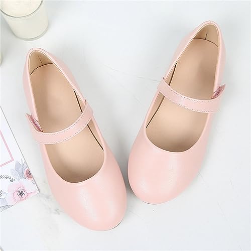 Girls Closed Toe Mary Jane Flat Big Kids School 𝐔niform Dress Shoes Princess Low Heel Hook and Loop Formal Shoes2