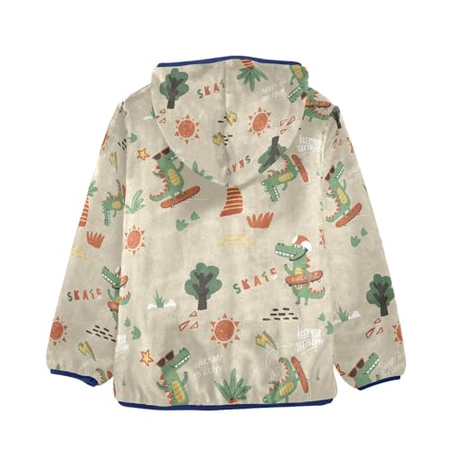 A Crocodile Playing Skateboard Girls Fleece Jacket Girls Fall Jacket Girls Zip Up Hoodie Girls Sherpa Jacket 2-10T2