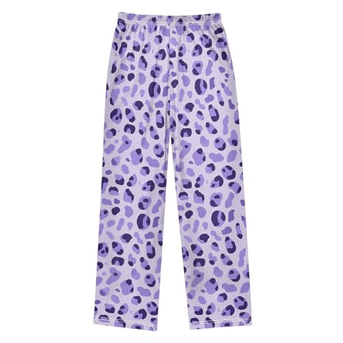 Pajama Pants Sleep Pants Soft Elastic Waist Pajama Lounge Pants Light Purple Leopard for 6-14 Years Old2