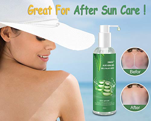 Aloe Vera Gel 100% Pur für Gesicht, Haare und Körper, Natürliche, Beruhigende und Pflegende Feuchtigkeitscreme, After Sun Pflege, Ideal für Trockene, Beanspruchte Haut & Sonnenbrand, 250 ml 4