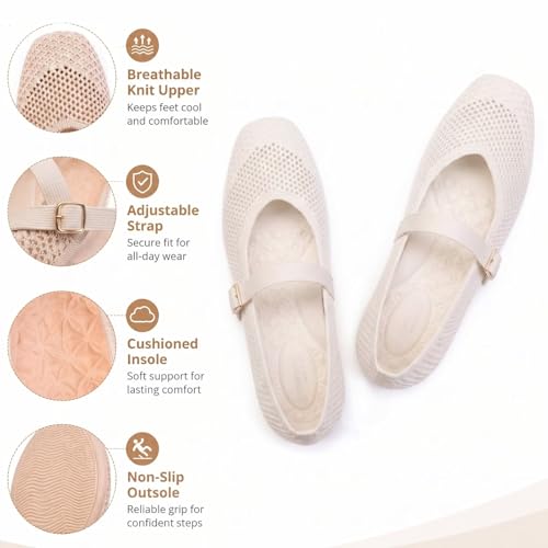 Image of Frank Mully Womens Casual Flat Shoes Square Toe Shoes Knitted Mesh Flat Comfort Work Flat Shoes for Daily Washable