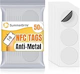 50Pcs NTAG215 NFC Tags Stickers, Anti-Metal Blank NFC Cards for TagMo, 504 Bytes Memory, Rewritable & Programmable RFID NFC Stickers with Adhesive Back Compatible with NFC Enabled Devices