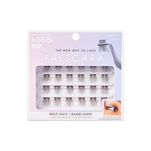 KISS FALSCARA False Eyelashes WISPS Multipack Bambi DIY Natural Ultra Glam Invisible Rewearable 3x Buildable & Customizable Easy To Apply Split Lash Tip | 24 Wisps