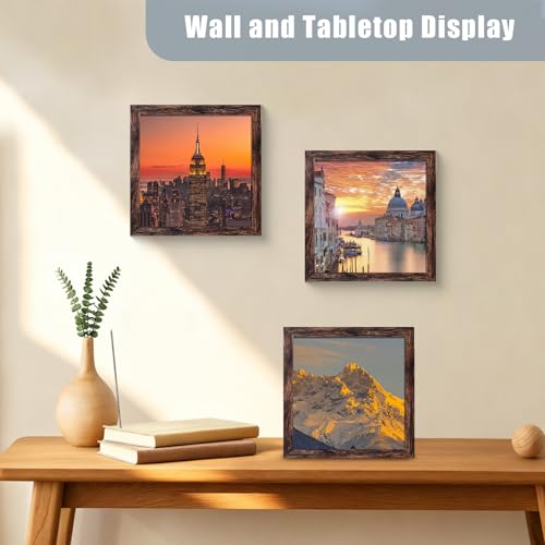 Image of LUCKYLIFE 8x8 Picture Frame Brown for Wall Mounting or Tabletop Display, 2 Pack