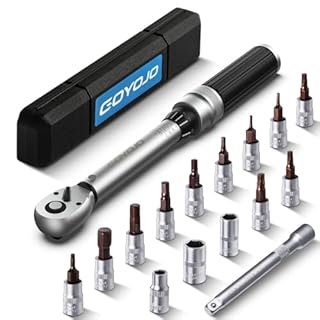 GOYOJO 1/4" Chiave Dinamometrica di Torsione 2-24 Nm, Precisione ± 3%,16 Pezzi Kit di manutenzione per Bici Strada Montagna con 10cm Barra di Estensione, Hex e Torx Bit, Prese a