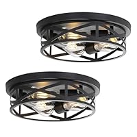 Sewterolyn 13 inch Black Flush Mount Ceiling Light Fixtures,3-Light Industrial Farmhouse Ceiling Light Fixture，Black Light Fixture Ceiling Mount for Kitchen Bedroom Living Room Hallway 2 Pack