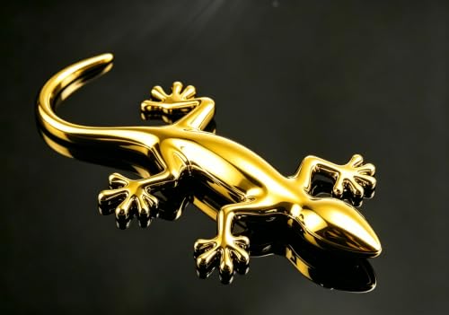 Image of 2PCS 3D Gecko Emblem Car Sticker Metal Chrome Silver Spider Badges Sticker for Universal Car Vehicle, Truck, Motorcycle, RV, Scooter, SUV, Door, Window for Headphone Decorations (Yellow Gecko)
