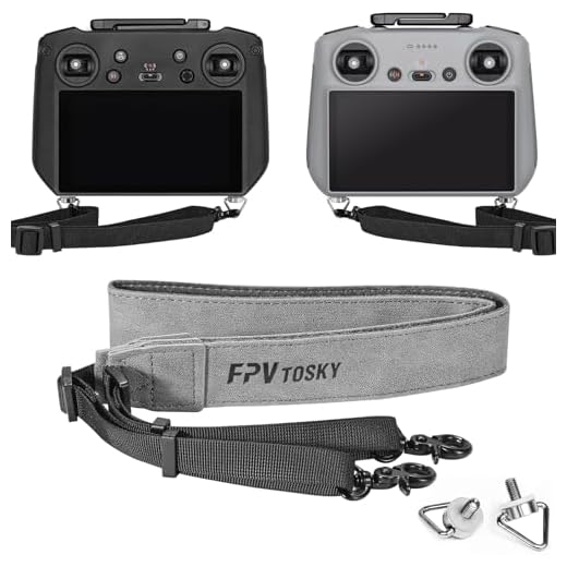 FPVtosky Sangle de Cou pour Manette DJI RC & DJI RC Pro, Bandoulière en Cuir PU pour Manette DJI Compatible avec DJI Mini 3 Pro Mavic 3 Air 2S Accessoires de Télécommande, Gris