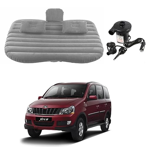 Image of Oshotto Multifunctional Car Travel Bed Mattress with Two Air Pillows, Car Air Pump Compatible with Mahindra Xylo (Grey)