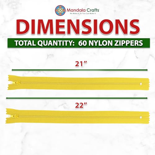 Image of Mandala Crafts 60 Mustard Yellow Closed-End 22 inch Nylon Zippers for Sewing