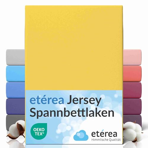 etérea Jersey Spannbettlaken 140x200cm - 160x200cm Gelb bis 25 cm Höhe - 100% Baumwolle Spannbetttuch Oekotex - Bed Sheets Leintuch Bettbezug - Bettlaken 140x200 cm - 160x200 cm - Yellow