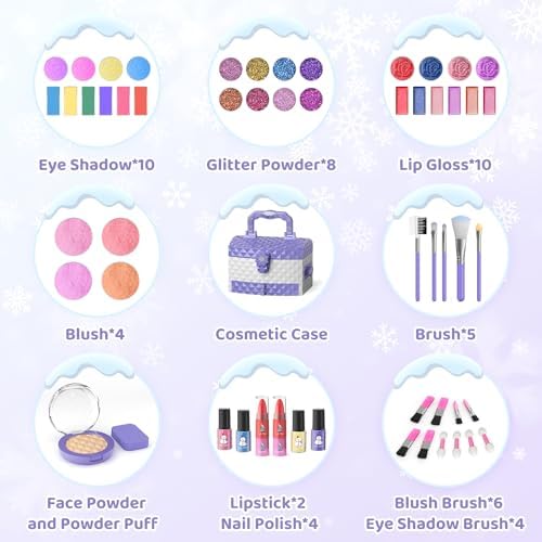 56 Pcs Kids Makeup Set for Girls, Washable Real Cosmetic Toddler Makeup Kit