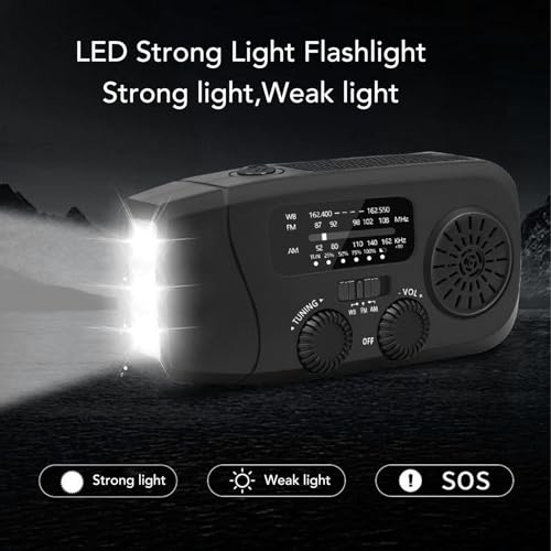 Notfallwetter Radio Solar Handkurbel mit 2000mAh Batterie, AM/FM/WB -Empfänger, Tragbares IPX3 -Radio für Camping Im Freien – Bild 7