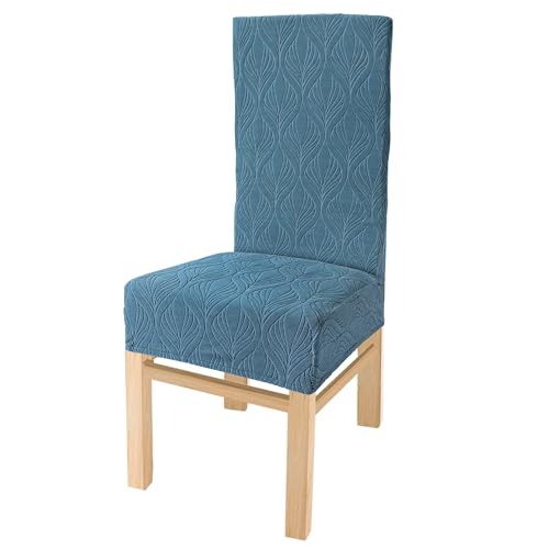 Yellow Weaves Elastic Stretchable Dining Chair Cover, Removable Washable Elastic Self Jacquard Dining Chair Covers (1 Piece, Botanical Teal Blue)