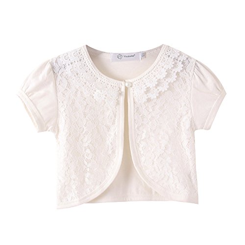 Little Girls Bolero Short Sleeve Cap Lace Top (7-8 Years,Ivory Short Sleeve)