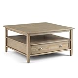 SIMPLIHOME Warm Shaker SOLID WOOD 36 inch Wide Square Transitional Coffee Table in Distressed Grey,...