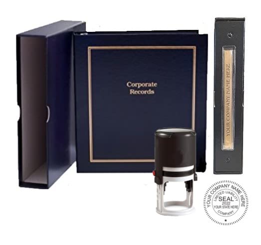 LLC Kit (Black) - Binder Slipcase Operating Agreement Membership Certificates Index Tabs & Black R-542 Self-Inking LLC Seal Stamp