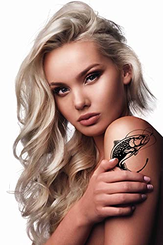 Temporary Tattoos 6 Sheets Rainbow Trout Fish Jumping Out Water Salmon Fishing White Backg Tattoo Stickers For Adult Kids Women Men Arms Legs Chest Waist Neck 3.7 X 3.7 Inch Rainbow Tattoo #TOP1
