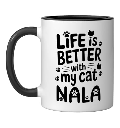 Cat Name Nala Life Is Better With My Cat Nala Ceramic Mug, Black/White, 11oz