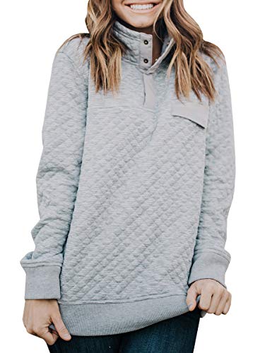 Womens Buffola Plaid Pullover Sweaters Quilted Polo Neck Long Sleeve Thermal Sweatshirts Grey