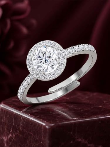 Image of Clara 925 Sterling Silver Minimal Daily Wear Adjustable Ring for Women | Gift for Birthday Anniversary | Rakhi Rakshabandhan Gift for Sister Bhabhi |Platinum Plated | Swiss Zirconia