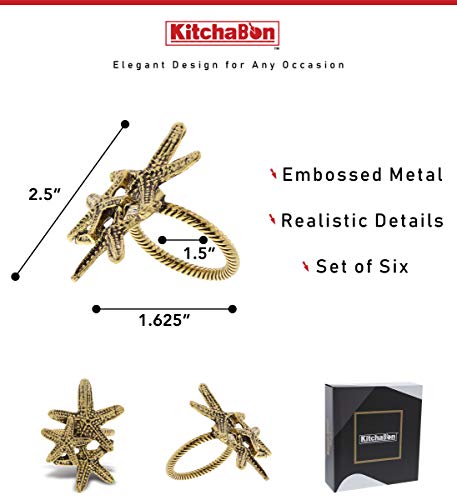 KitchaBon Gold Napkin Rings Set of 6, Table Setting Centerpiece Decor Napkins Ring Holders, Napkin Ring Packs for Family Holiday Dinner, Fancy Banquet & Wedding Decorations for Reception- Starfish - Image 2