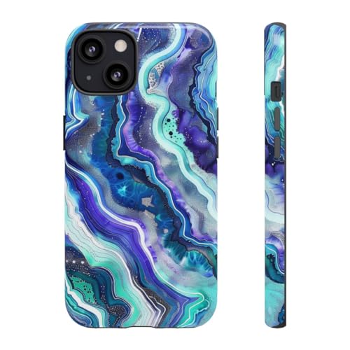 Coque rigide brillante pour iPhone 13 géode bleu sarcelle