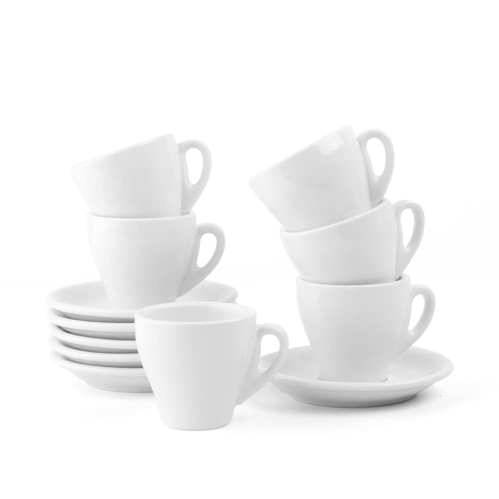 Holst Porzellan IT 001 SET 12 porseleinen espressokopjes 0,08 l Italiaanse vorm met schotel Set 12 stuks. Wit, Voor 6 Personen