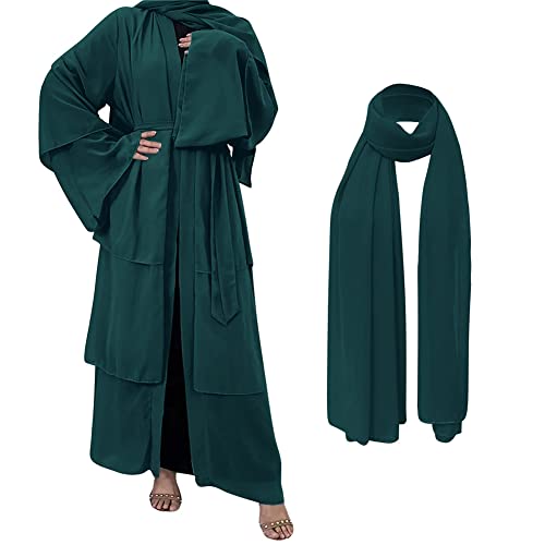 Muslim Abaya Dress for Women - Long Sleeve Islamic Dubai Abaya Cardigan Robe - Middle East Prayer Dress with Hijab2