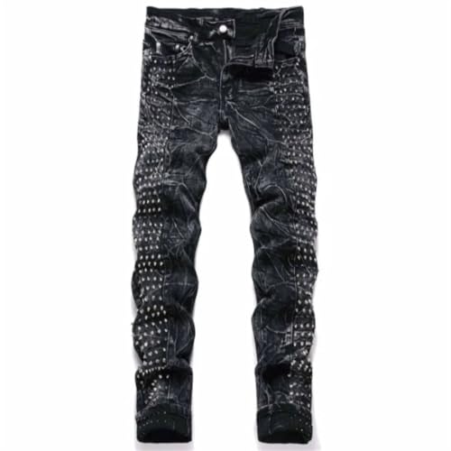 Men's Retro Punk High Street Washed Slimming and Outdated Willow Nail Jeans