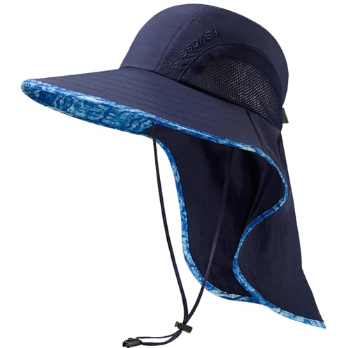 Image of BASSDASH UPF 50+ Unisex Water Resistant Wide Brim Sun Hat with Large Neck Flap Ponytail Fishing Hat for Men Women