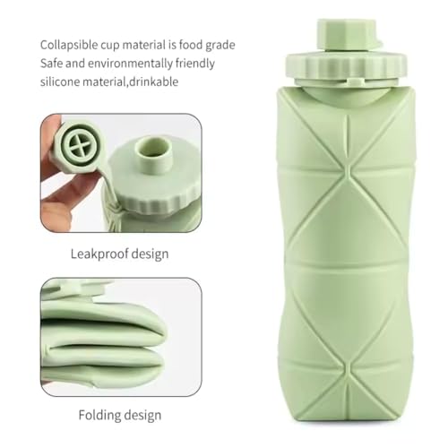 Image of Foldable Silicone Water Bottle with Leakproof Lid & Carry Strap | Portable Collapsible Travel Bottle for Gym, Outdoor, School & Office | Reusable BPA-Free Water Bottle (Multicolor)