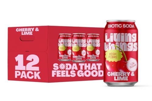 Living Things Prebiotic Soda - Gut Health & Low Calorie Drink - 12 x 330ml Cans - High in Fibre - Cherry & Lime