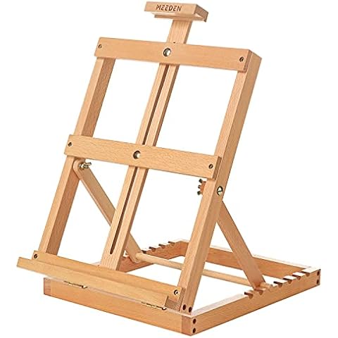 MEEDEN Heavy-Duty Tabletop Studio H-Frame Wooden Easel- Solid Beech Wood Adjustable Artists Desktop Wood Easel Table for Artist, Beginners & Teens- Holds Canvas Art up to 23" High Cover