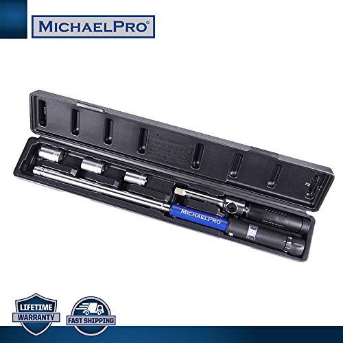 Michaelpro Mp001002 Click Through Torque Wrench - 1/2 Inch Dr With 3 Sockets (11/16", 3/4", 13/16" / 17-19-21 Mm) With Precise Micro Adjustment - 2In1 With Lug Wrench For Automotive And Changing Tires #TOP1